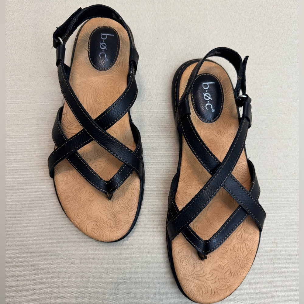 Born Leather Strappy Sandals Velcro for ez closure walking sandals Dark Brown